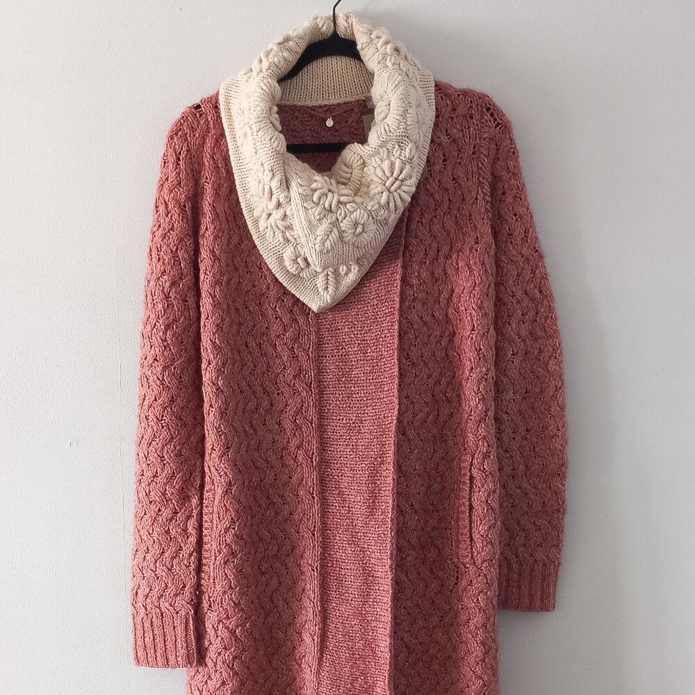 KNITTED & KNOTTED ANTHROPOLOGIE Lilitz long cardigan embellished collar BNWT